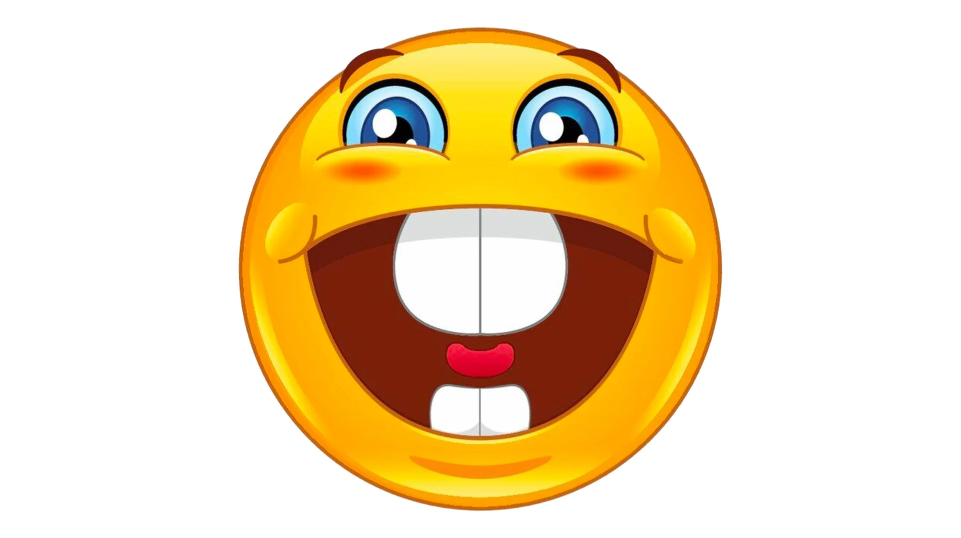 The original 'smiling buck-tooth emoji' image, a stock illustration widely reposted as an ironic reaction emoji online.