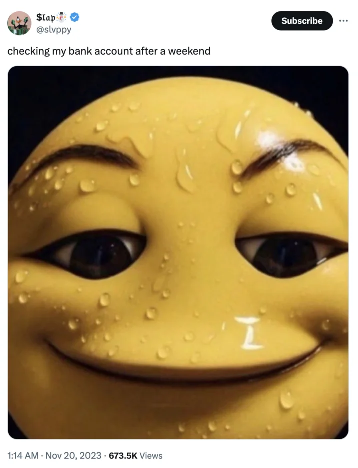 Checking finances awkward reaction meme.