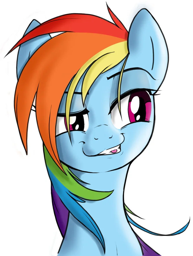 Fan-illustrated take on Smugdash, showing Rainbow Dash in a softer painterly style while retaining her characteristic smirk.