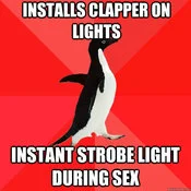 Clapper light automation mishap meme.