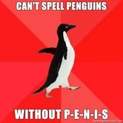 Penis hidden in penguins wordplay.