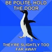Holding door awkward distance dilemma.