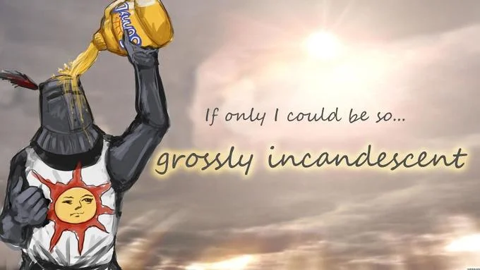 Solaire with iconic incandescent quote.