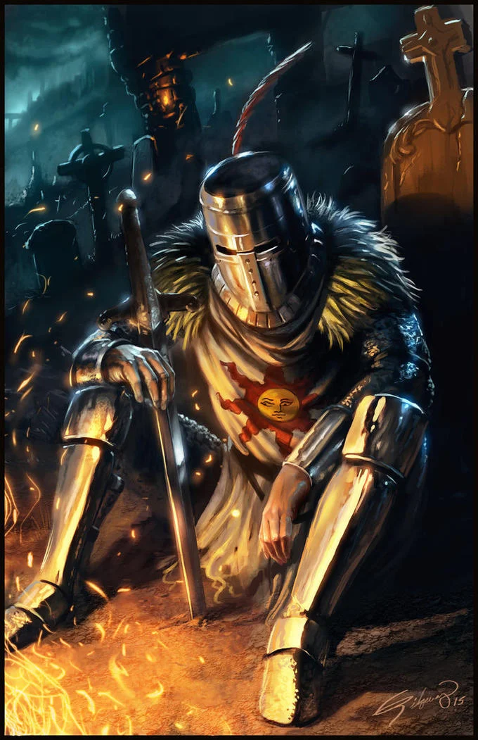 Golden artwork of Solaire transcendent.
