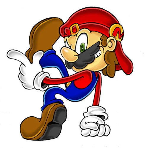 A crossover parody redrawing Mario in the iconic Sonic Adventure pose, a common variation of the meme.