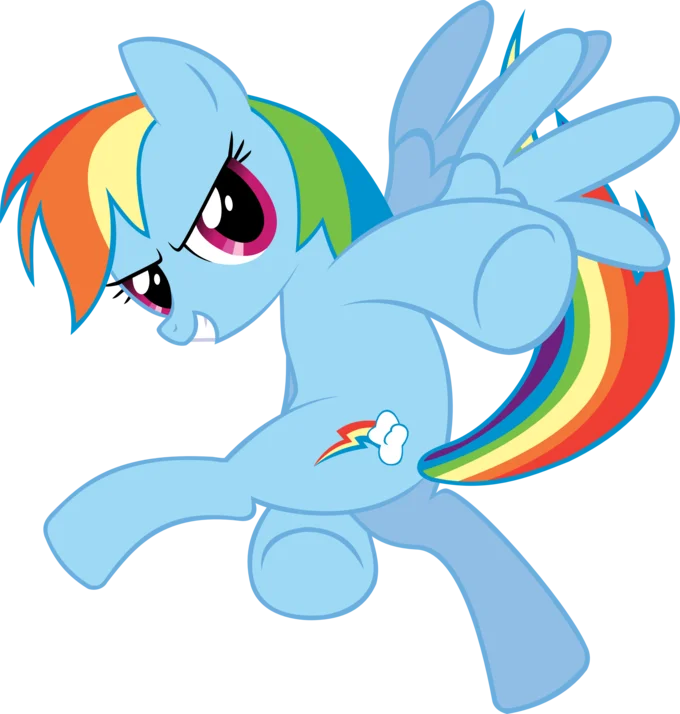 A My Little Pony fan art of Rainbow Dash striking a version of the Sonic Adventure pose.