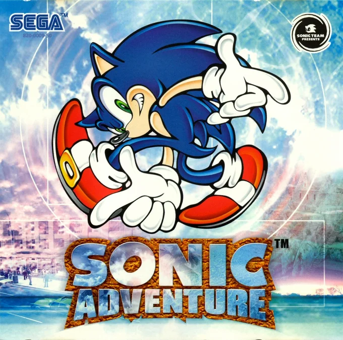 The original Sonic Adventure game cover, where the iconic pose first appeared as promotional art in 1998.