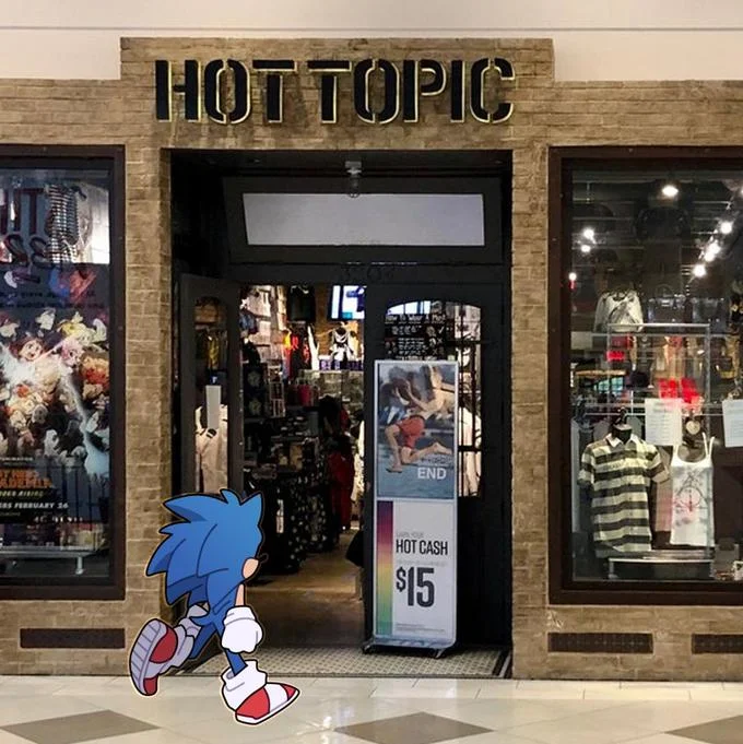 Sonic enters Hot Topic store.