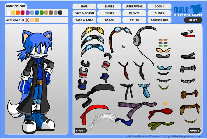 The popular Male Furry Dollmaker by geN8Hedgehog, widely used by fans to design Sonic-style original characters.