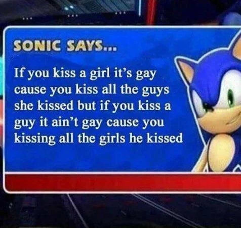 Absurd kissing and logic meme.