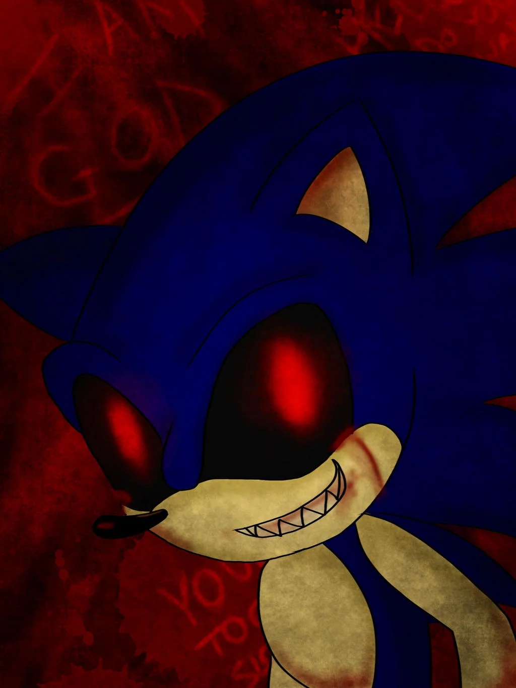 Demonic Sonic.exe character closeup.
