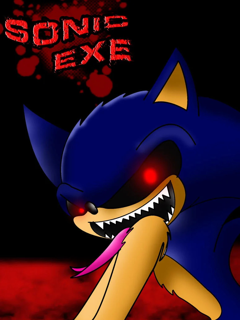 Sonic.exe horror portrait with red text.
