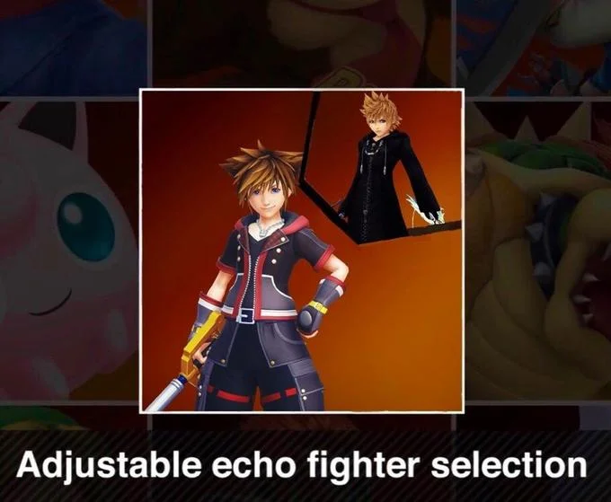 A fan concept proposing an adjustable echo fighter mechanic that would let Sora swap into Roxas in Super Smash Bros.
