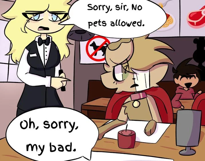 Dog character polite apology variant.