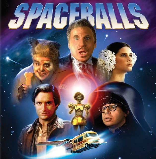 Promotional poster art for Mel Brooks' 1987 sci-fi parody film Spaceballs, showcasing the film's main characters.