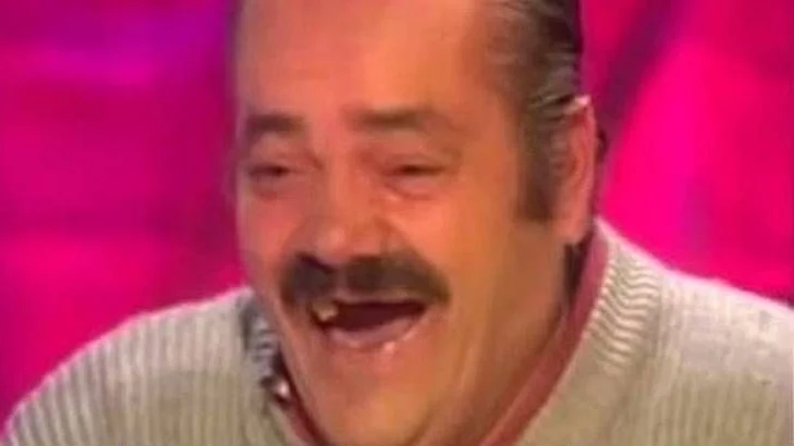 Iconic meme representation with distinctive mustache.