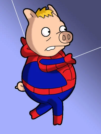 Fan art rendering of Spider-Pig in a full Spider-Man suit, illustrating one of the many artistic interpretations of the character.