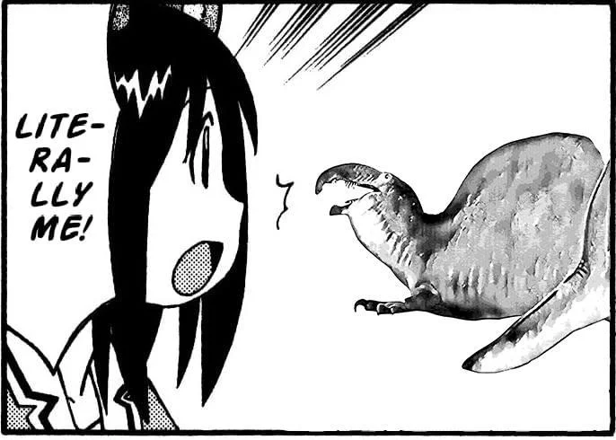 A manga-style reaction edit where a character enthusiastically relates to the Spinofaarus reconstruction of Spinosaurus.