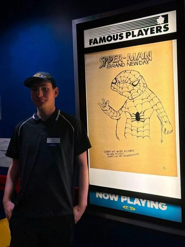 The Famous Players employee credited with creating the viral hand-drawn Spoderman-style Spider-Man: Brand New Day theater poster.