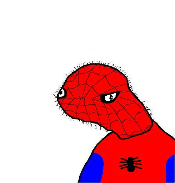 The base template of Spoderman commonly used for adding phonetic caption text in the meme series.
