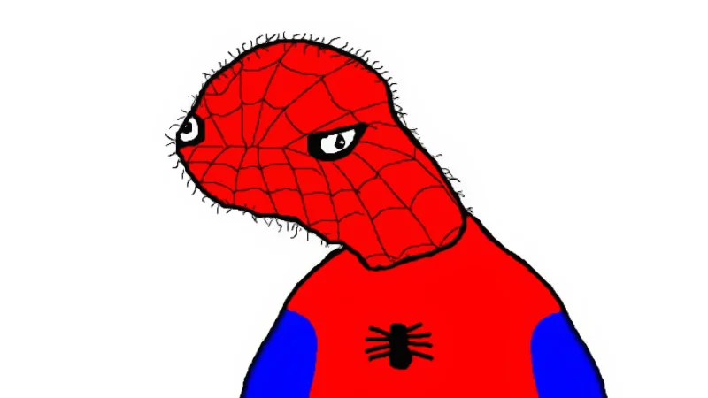 The iconic Spoderman illustration, a purposely poorly-drawn parody of Spider-Man that spawned countless image macros with phonetically misspelled captions.