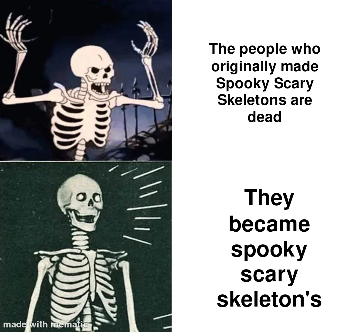 Drake meme about song creators becoming skeletons.