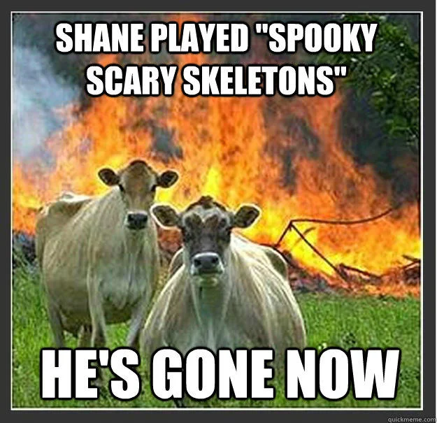 Evil cows meme about song's impact.