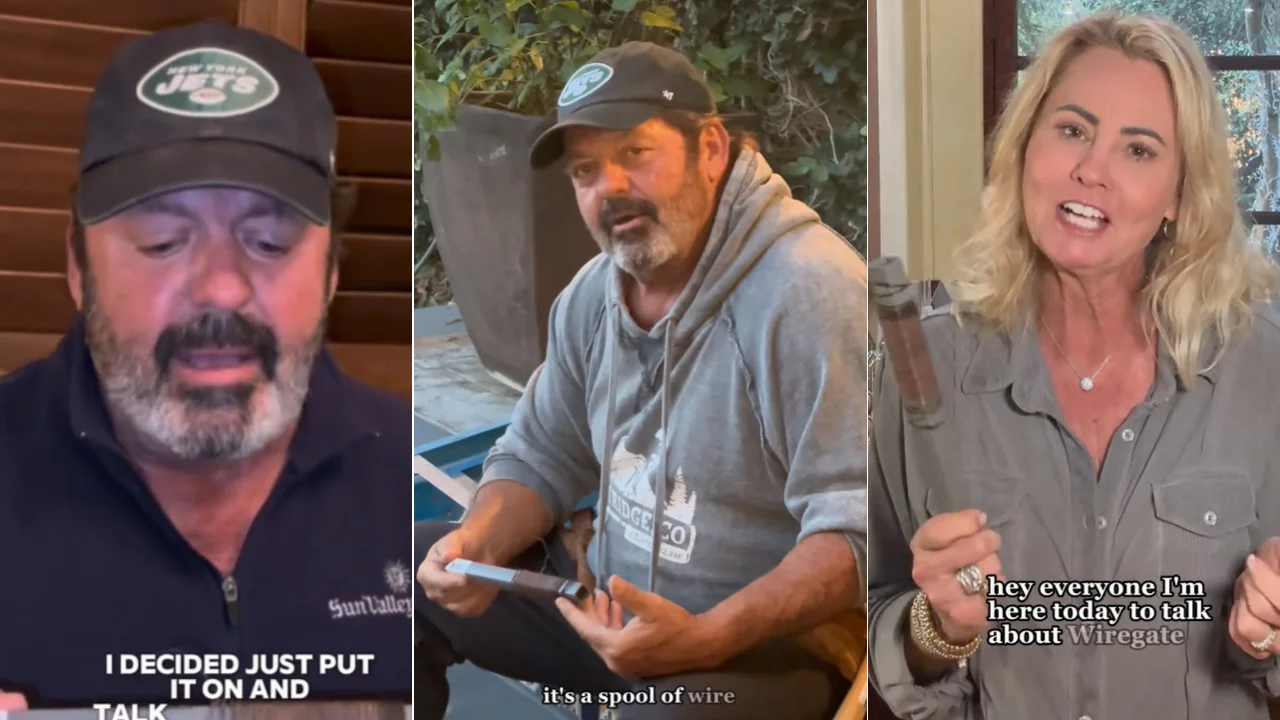 Screenshots from the original Spool of Wire Guy TikTok and subsequent reactions that sparked 'Wiregate.'