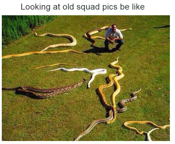 Old squad pictures absurdist humor.