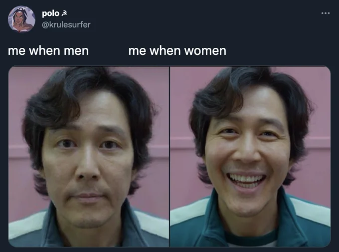 Gender reaction contrast meme template.