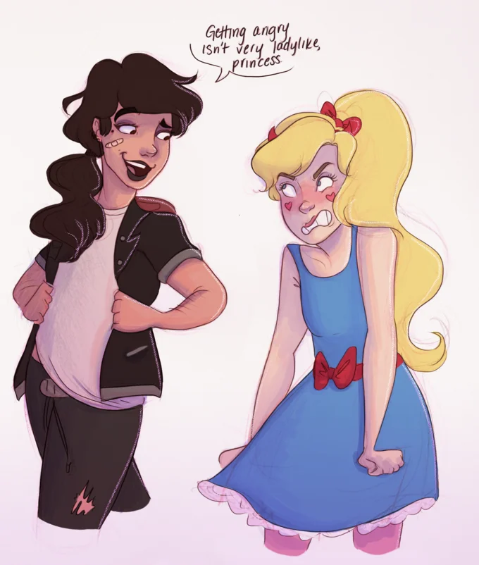 Fan illustration of Janna and Star Butterfly in a playful exchange.