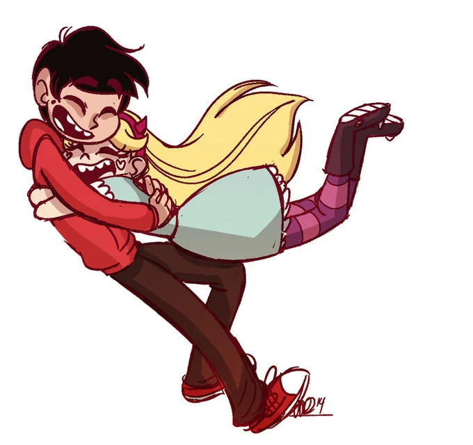 Fan illustration depicting Marco carrying Star Butterfly.