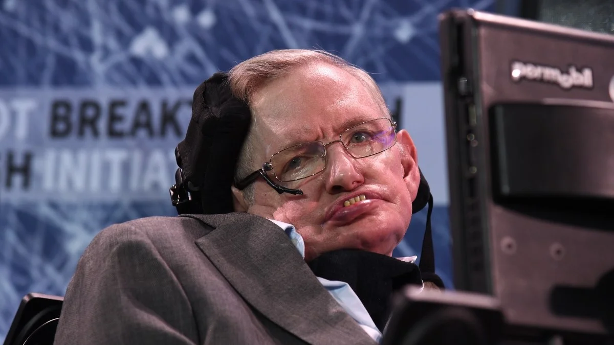 Stephen Hawking pictured at a Breakthrough Initiative press event, the widely circulated portrait used as the icon image for the meme.