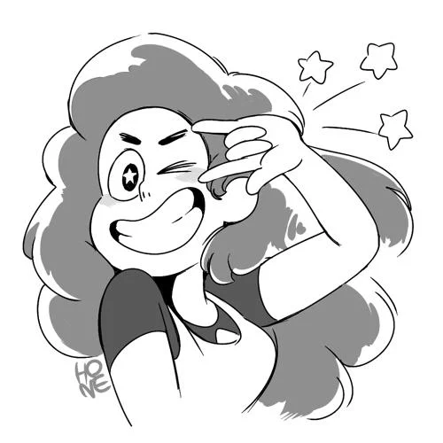 Monochrome fan sketch of Steven Universe striking a playful pose.