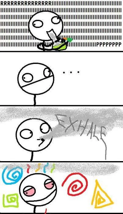 A typical Stoner Comics strip depicting the classic gaming-and-smoking routine that ends in vivid hallucinations.