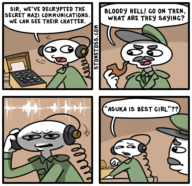 A reaction tweet imagining Stonetoss's dismay upon seeing his identity trending, using the Doc Brown 'terrified' meme.
