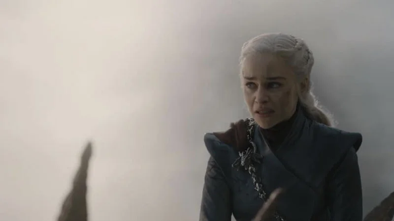 A still from Game of Thrones Season 8 featuring Daenerys Targaryen, an image commonly cited when discussing the show's polarizing 'subverting expectations' storytelling.