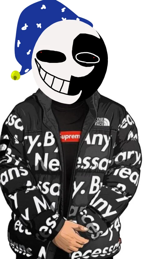 A hypebeast fashion meme edit swapping in Moondrop's face and nightcap onto a figure wearing Supreme and North Face streetwear.