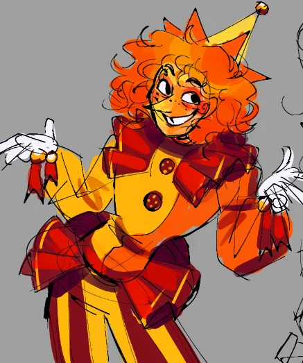 Fan art depicting Sundrop as a humanoid clown character while retaining his signature yellow and red palette.