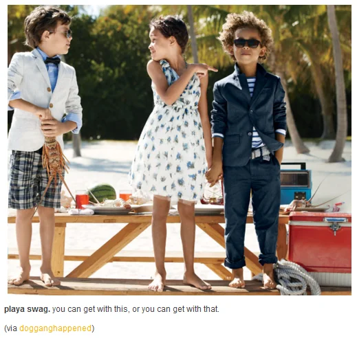 Children's fashion swag caption.