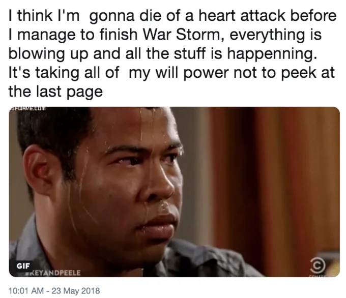 The meme used to express tension while reading an exciting book.