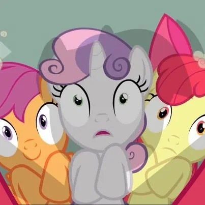 The Cutie Mark Crusaders — Scootaloo, Sweetie Belle, and Apple Bloom — the young pony characters who are victims in the 'Sweet Apple Massacre' fanfiction.