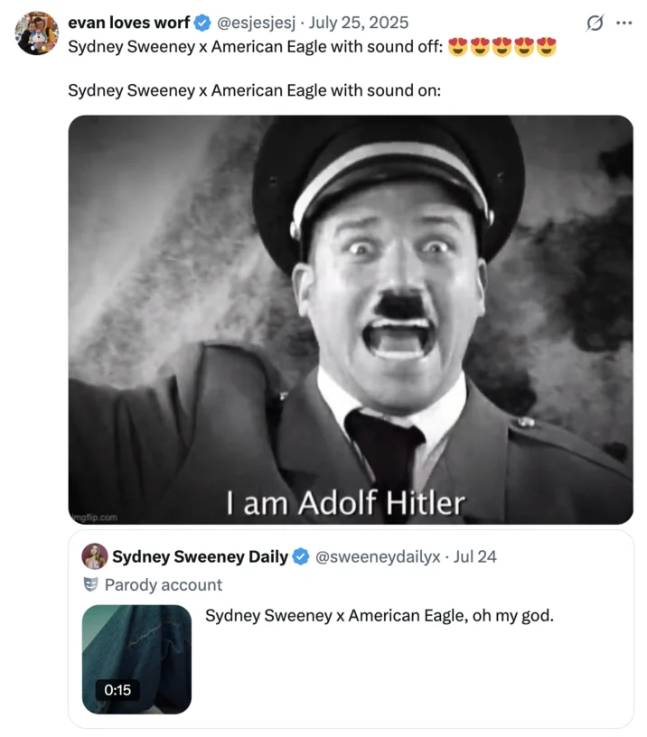 Ad compared to meme content reactions.