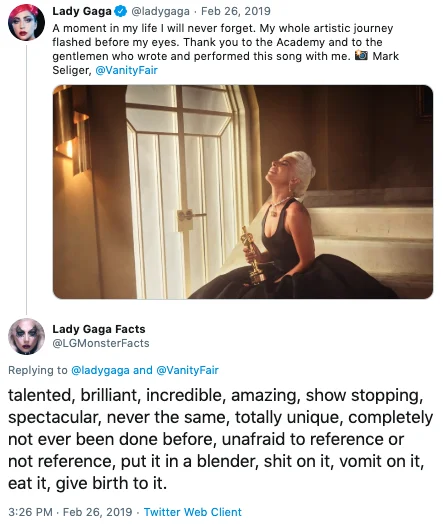 Original copypasta text from Lady Gaga.