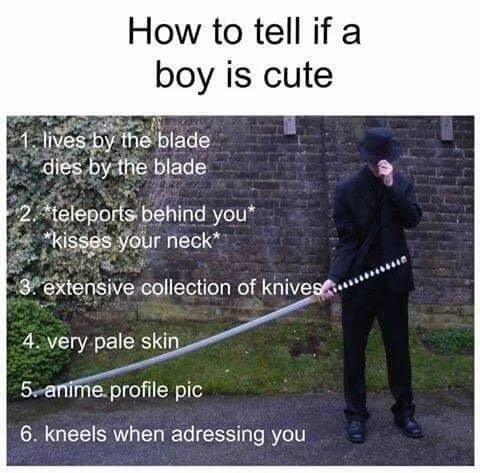 A checklist meme incorporating the 'teleports behind you' line as one of several weeaboo stereotypes.