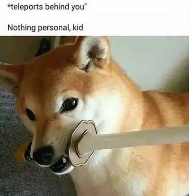 A widely-shared version of the Shiba Inu 'Nothing personal, kid' image showing the full-body framing.