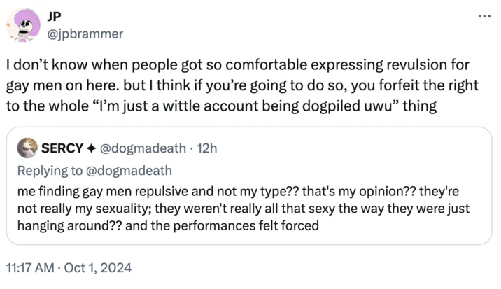 A 2024 quote-tweet by JP Brammer responding to a tenderqueer-adjacent post, part of the term's continued discourse online.