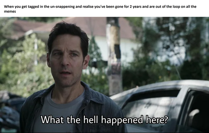 An un-snapping reaction meme about surviving members of the subreddit returning after the purge.