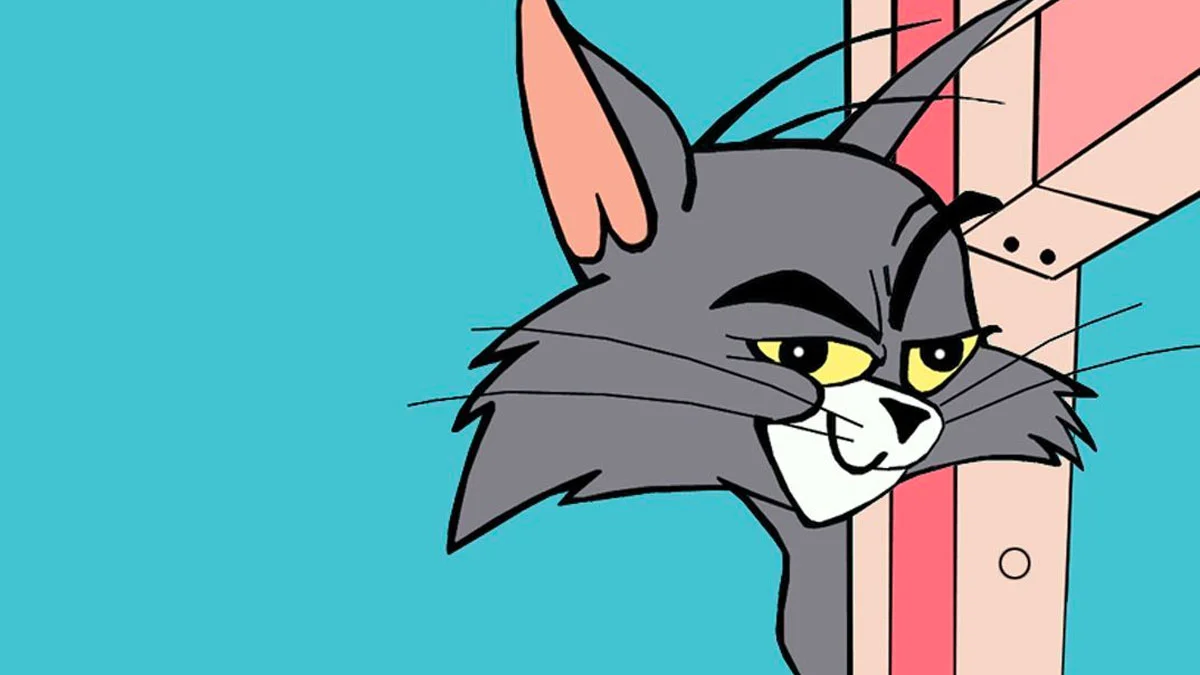 The original Tom and Jerry still of Tom peeking around a fence, the source image for the 'that fucking cat' meme.