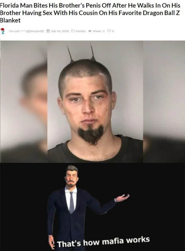 Another Florida Man headline mashup deploying the meme as a punchline to bizarre news.